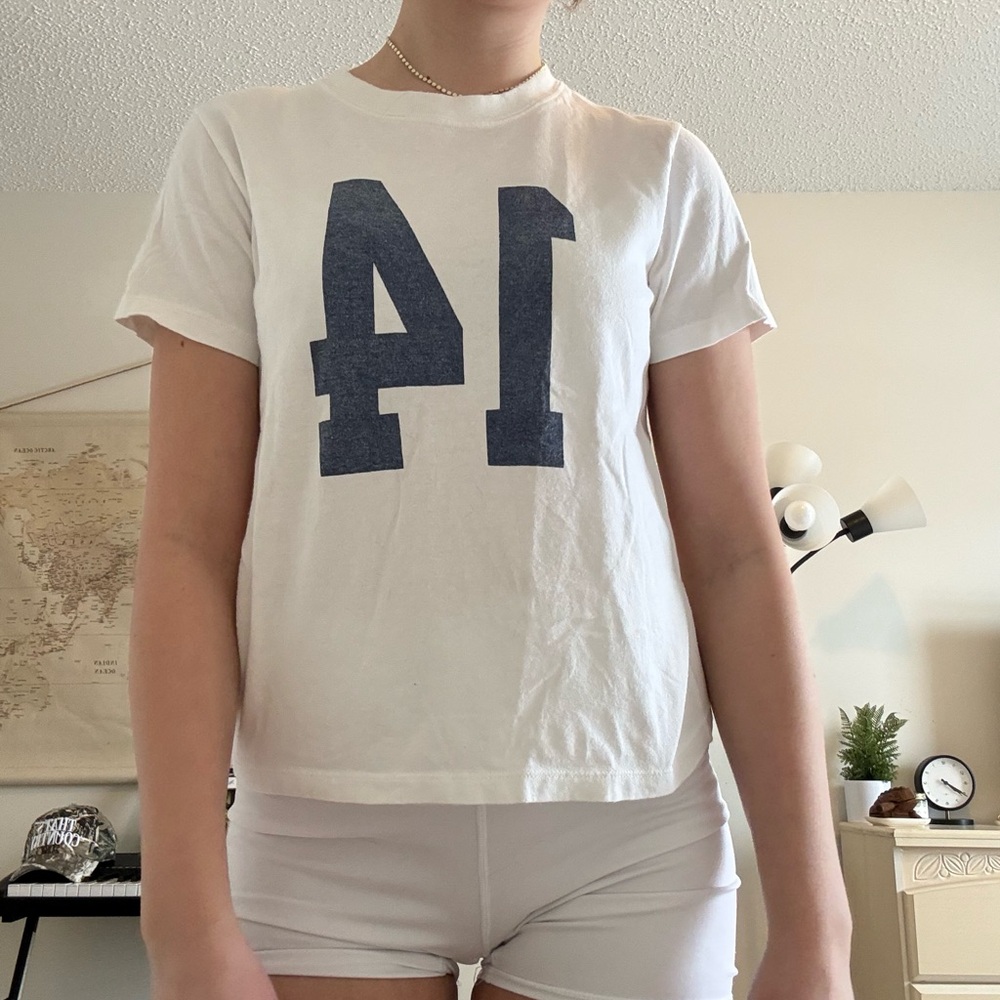 Brandy Melville White and Blue Graphic Tee